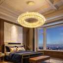 19.6'' Modern LED Ring Pendant Light Dimmable Crystal Chandelier for Dining Room Living Room Bedroom Gold