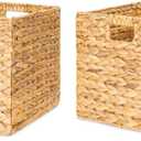DAJAMAI 10.5 "Foldable Large Cube Water Hyacinth Wicker Storage Basket with Handles and Built-in Metal Frame ,2PCs Stylish and Durable Hand Woven Bin Perfect for Shelves and Living Room Organizing