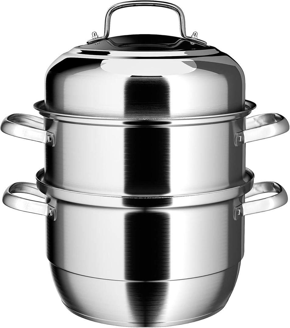 VENTION 3 Tier Steamer Pot Stainless Steel 11 Inch, Induction Steamer for Cooking Tamales 8.1 Qt, 28cm Steam Pot for Dumplings and Vegetables