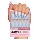 Glamnetic Press On Nails - Blueberry Milk | Solid Opaque Light Blue Short Almond Fake Nails, Salon Quality | 15 Sizes - 30 Nail Kit with Glue