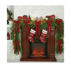 Suncalla 9 Ft Christmas Garland Artificial Norfolk Pine Garland with Velvet Bow Realistic Christmas Greenery Decoration for Mantle Staircase Banister Fireplace Wall Door Table