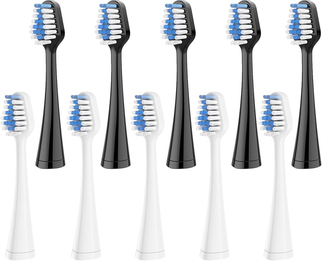 Replacement Toothbrush Heads for AquaSonic Duo Series Electric Toothbrush, NOT Compatible with Duo Series Pro, 5 White + 5 Black