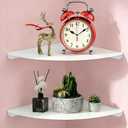 Small Floating Corner Shelves Metal Corner Wall Mounted Shelf Curved Corner Hanging Shelving for Bathroom, Kitchen, Living Room, Office, Bedroom & Dorm (White 2 pcs)