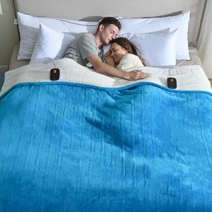 Heated Electric Blankets - Soft Flannel Heating Throw Electric Blanket with 6 Heat Settings King Size 100"  90" Teal - Velvet & Sherpa