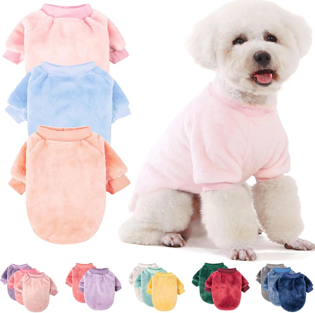 FabriCastle Dog Sweaters, 3-Pack Dog Clothes for Small Dogs Girl & Cats, Soft and Warm Pet Coats, Winter Pet Jackets, Doggy Apparel Costumes, Puppy Outfits (Ballet Pink,Skyblue,Peach, Small)