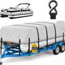 Pontoon Boat Cover 16-18 ft, 1200D Waterproof Heavy Duty Trailerable Pontoon Cover, Marine Grade Boat Cover with Metal Hooks for 16ft to 18ft Boats, Gray