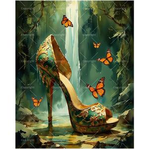 DecorFriday Butterfly High Heel Paint by Numbers Kit for Adults - DIY Canvas Painting, Acrylic Paint Set, Suitable for Beginners, Ideal for Home Decor or Gifting(16X20IN Framed)