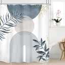 Blue Gray Boho Shower Curtain 60Wx72H Abstract Grey Bohemian Modern Leaves Mid Century Minimalist Plant Bathroom Decor Contemporary Simple Neutral Bath Curtain Fabric Polyester 12 Pack Hooks