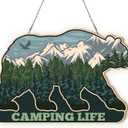 MOTERMATE Woodland Bear Camping Life Sign Decor, Rustic Cabin Lodge Wall Hanging Decor for Home, Camping Signs, Bear Forest Front Porch Door Decor, Camper Decor for Inside,Camper Must Haves,8x10 Inch
