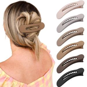 French Concord No Slip Hair Clips - 6PCS Curved Volume Strong Hold Clips for Women Girls (Matt Medium, 4) (Matt Flat(Medium, 4"))