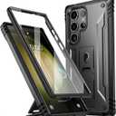 Poetic Revolution Case Compatible with Galaxy S23 Ultra 5G 6.8 inch, Full Body Rugged Shockproof Protective Cover Case with Kickstand, Built-in Screen Protector Work with Fingerprint ID, Black