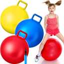 Lewtemi 3 Pcs 20 Inch Bouncing Ball with Handle, Outdoors Hopper Jumping Hopping Ball and Air Pump for Sports School Games Exercise (Red, Blue, Yellow)
