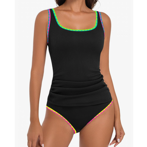 Women's Swimsuit Tankini Tummy Control Bathing Suits Two Piece Modest Swim Suits High Waisted Shell Stitch Swimwear L
