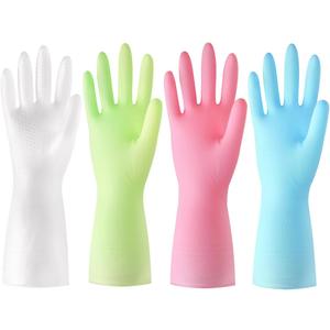 4 Pack Rubber Dishwashing Gloves for Cleaning, Reusable Household Cleaning Gloves, Waterproof Non-Slip Latex Gloves (Large)
