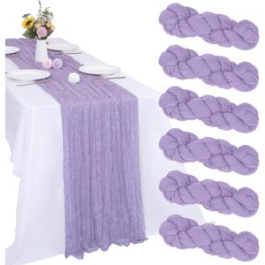 6 Pack Lavender Purple Cheesecloth Table Runner 10FT Boho Gauze Fabric Purple Table Runner 35 x 120 Inch Rustic Sheer for Spring Holiday Wedding Decor Baby Shower Party