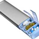 Vaydeer Metal Travel Pill Organizer, 7 Day Weekly Pill Box, Large Capacity Daily Cute Pill Case for Supplements, Pills, Vitamins and Medication (Small,Gray)