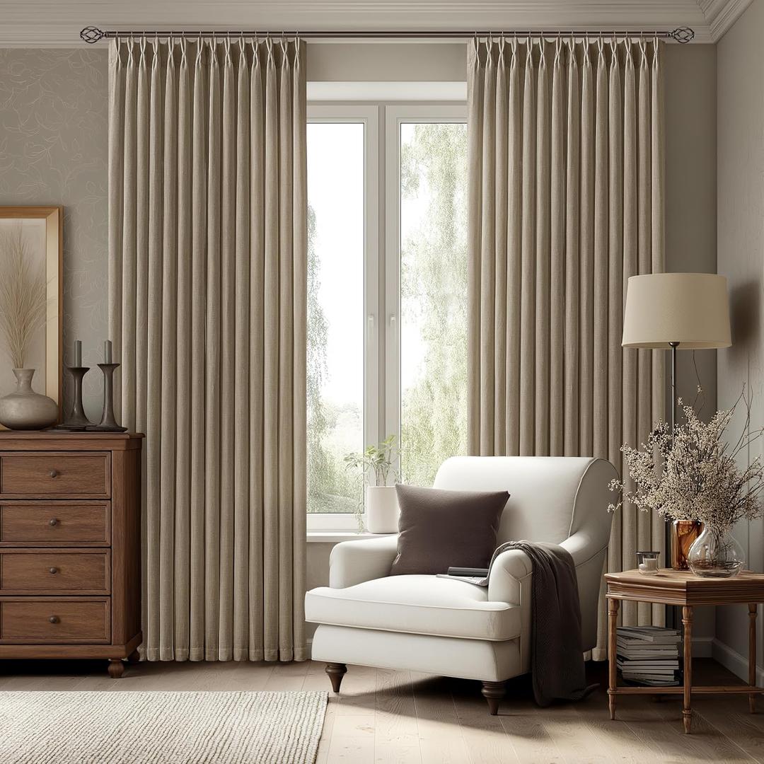 Brown Pinch Pleated Linen Curtains 96 Inches Long for Living Room Semi Sheer Light Filtering Custom Made Pinch Pleat Drape with Hooks Rings Back Tab Neutral Boho Country 96 Inch Bedroom Curtain (40"W x 96"L (Pack of 2), Dutch Cocoa)