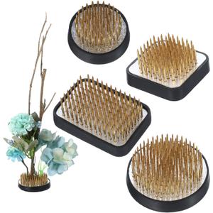 4/Set Flower Frog Japanese Ikebana Flower Arrangement Kenzan Kit, 2.4Round Floral Frog Moribana+1.6Square Ikebana Kenzan+2.1x1.4Rectangle Pin Frog+1.4Round