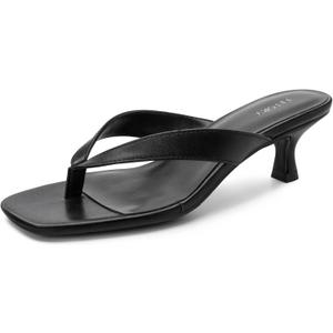 FITORY Women's Sexy Kitten Heel Flip Flops,Square Open Toe Low Heel Sandals, Slip on Comfortable Thong Heels for Causal Size 8, Black)