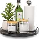 10" Oak Wood Lazy Susan Turntable Organizer, Lazy Susan for Cabinet Dining Table Pantry Kitchen Countertop Spice Bathroom Vanity Tray for Counter Dresser Sink Soap Holder Coffee Table Bar Decor Black