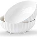 White Serving Bowls For Entertaining (7.8 inch) - Medium Sized Salad Bowls, Ceramic Serving Dishes, Large Bowl, Serving Bowl Set For Fruit Soup Pasta, Salad Serving Bowl, Big Dishes For Eating