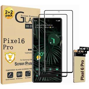 2 Pack for Google Pixel 6 Pro Screen Protector, Tempered Glass Screen Protector2+2 Pack Camera Lens Protector, 3D Glass 9H Hardness Tempered Glass Screen Protector for Google Pixel 6 Pro