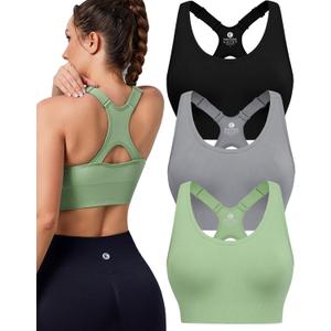 Evercute High Impact Sports Bras for Women 3 Pack, Adjustable Straps Padded Supportive Seamless Racerback Running Bras, Large