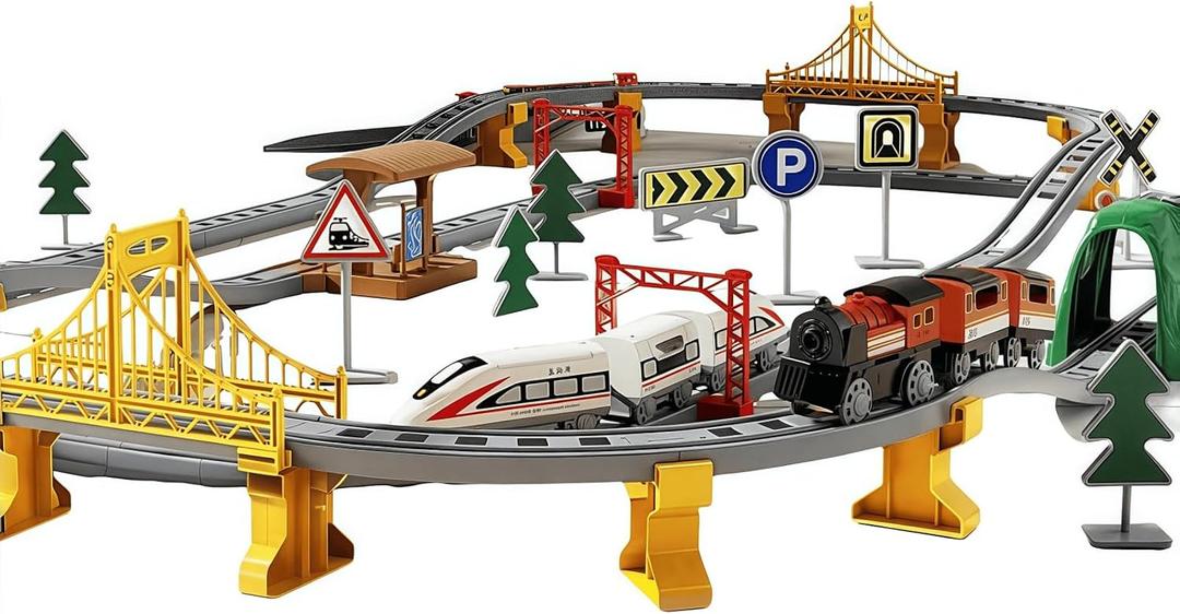 119PCS Electric Train Set for Kids Ages 4-8, Battery Operated Train Set with Tracks, Gifts for 3 4 5 6 7 8+ Years Boys and Grils Birthday Party Favor Gift