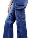 ZMPSIISA Womens Cargo Jeans Wide Leg Y2K Bootcut Flare Bell Bottoms High Waisted Denim Cargo Pants Flap Pockets Stretchy Trousers(Dark Blue, Medium)