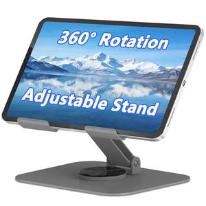 TAPMEI 360° Rotation Tablet Stand, Ultra Stability Base Fully Folded Easy to Store and Carry Adjustable iPad Stand Compatible with 4-13" Tablet E-Reader iPad Pro/Air/Mini and More (Grey)