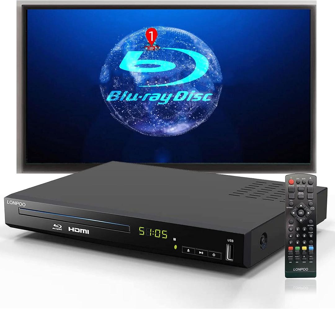 Blu Ray DVD Player,Full HD Blu-ray Disc Player with Metal Enclosure,Easy Hook Up and User Friendly, 1080P Home Theater DVD Player with HDMI Output, Support HDD and USB Playback (Blu Ray Player)