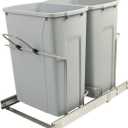 Knape & Vogt SCB15-2-35PT 14.375 inch x 22 inch x 18.75 inch 35 Qt. in-Cabinet Double Soft-Close Bottom-Mount Pull-Out Trash Can, Platinum