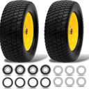 15x6.00-6 Flat Free Lawn Mower Tire and Wheel, 15x6.00-6nhs Front Tire Assembly Compatible With John Deere Husqvarna Riding Mowers, 3" Centered Hub, 3/4" & 5/8" & 1" Bushing(2 Pack)