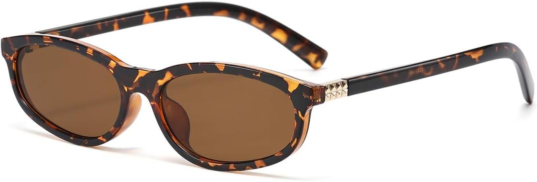 HJSTES Retro Oval Sunglasses for Women Trendy Cat Eye Sunnies Vintage Narrow 90s Y2k Designer Sun Glasses