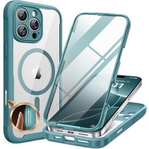 Miracase for iPhone 16 Pro Max Case 6.9'', [Bubble Free] Full-Body Phone case with Built-in Full Glass Screen &Lens Protector, Compatible with MagSafe, Drop Proof 16 Pro Max Cover, Green