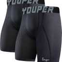 Youper 2-Pack Adult Compression Shorts w/Cup Pocket, Men's Athletic Supporter for Baseball & Football (Large, Black)