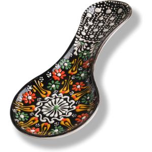 Handmade Spoon Rest, Ceramic Spoon Rest for Stove Top, 10" Spoon Rest for Kitchen Counter, Dishwasher Safe Spoon Holder for Stove, Housewarming Gifts Utensil Rest, Colorful Spoon Rests (Black)