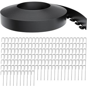 Landscape Edging 4 Inch Tall 150FT with 160Pcs Metal Spikes, Plastic Garden Edging Border Landscape Edging Border Lawn Edging for Landscaping, Flower Bed, Yard (Black)