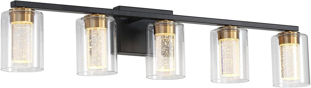 3-Light Gold Bathroom Vanity Light Fixture, Dimmable 5CCT Brushed Brass Bathroom Lights,2700K-6500K Modern LED Wall Sconce Over Mirror with Clear Glass and Crystal Bubble