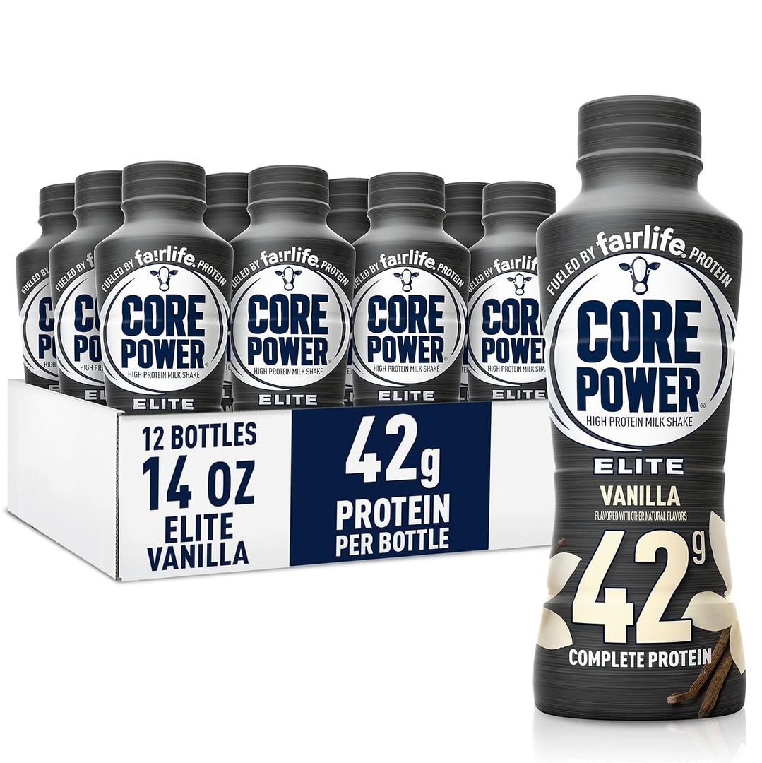 Core Power Elite High Protein Shake, Vanilla, 42g Bottle, 14oz, 12 Pack. 1 is missing. BB Date: Mar 31 26