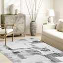 RYB HOME Washable Living Room Rug, 8x10 Large Area Rug for Bedroom, Ultra Soft Faux Wool Non Slip Modern Abstract Neutral Floor Carpet for Dining Home Office Nursery Playroom, 8x10 ft, Black