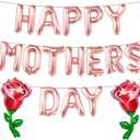 2 x Rose Gold Happy Mothers Day Balloons 16 Inch Mothers Day Balloons Red Rose Balloons for Mother's Days Party Decorations