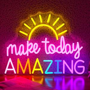 Make Today Amazing Neon Sign Yellow Sunrise Neon Light Inspirational Letter Neon Light Up Sign Boho Wall Art LED Light Sign for Party Birthday Cafe Wedding Gym