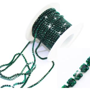 PEARLY JUN 10 Yards Green Rhinestone Chain Emerald Rhinestone Trim Crystal Artificial Stone Trim Cup Chain SS6 2mm Color Plated Cup Stitch Costume Decoration