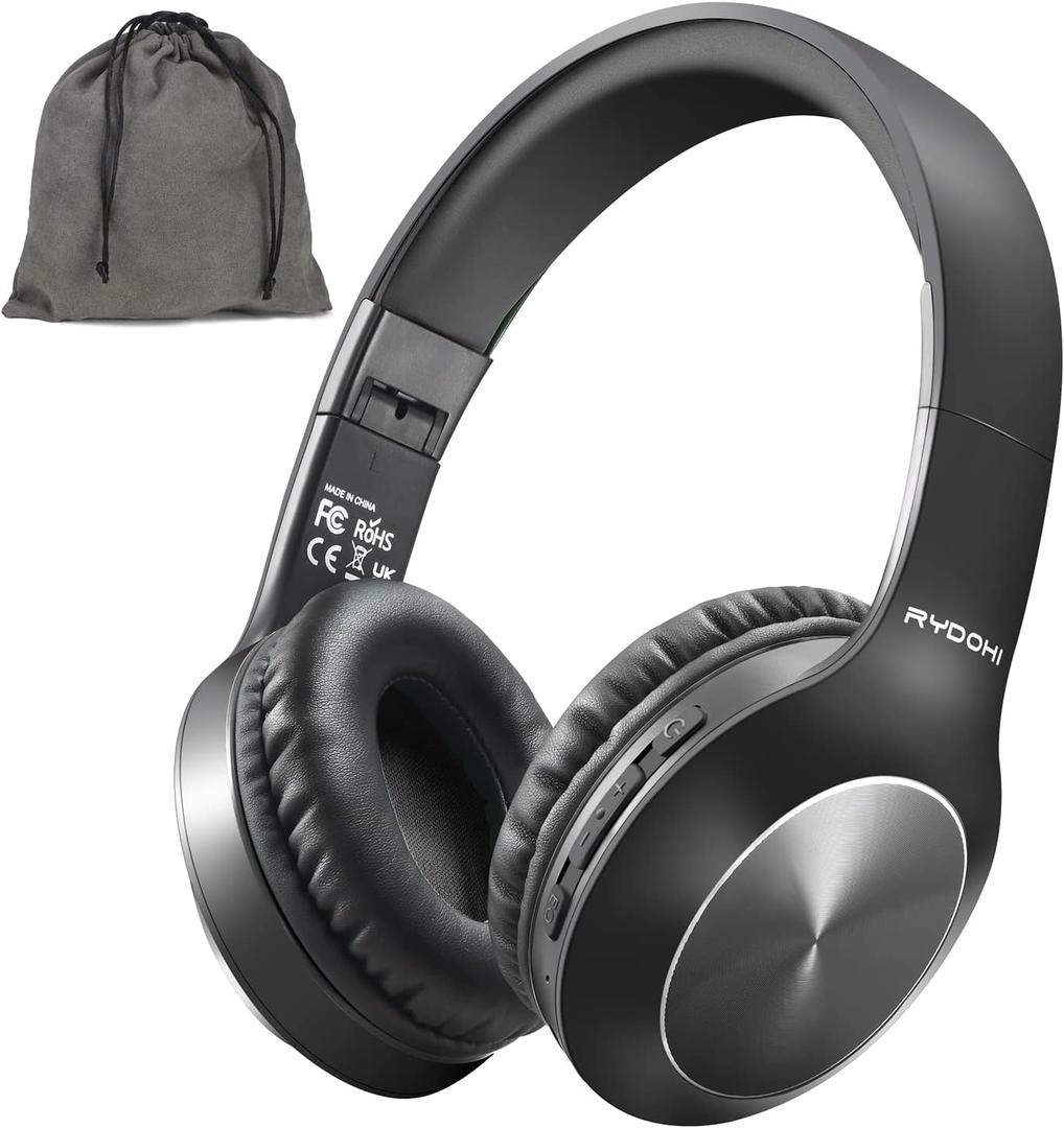 Rydohi Bluetooth Headphones Over Ear, 68H Playtime and 3 EQ Music Modes Wireless Headphones with Microphone/Deep Bass, HiFi Stereo Foldable Lightweight Headset for PC Home Travel Office Black