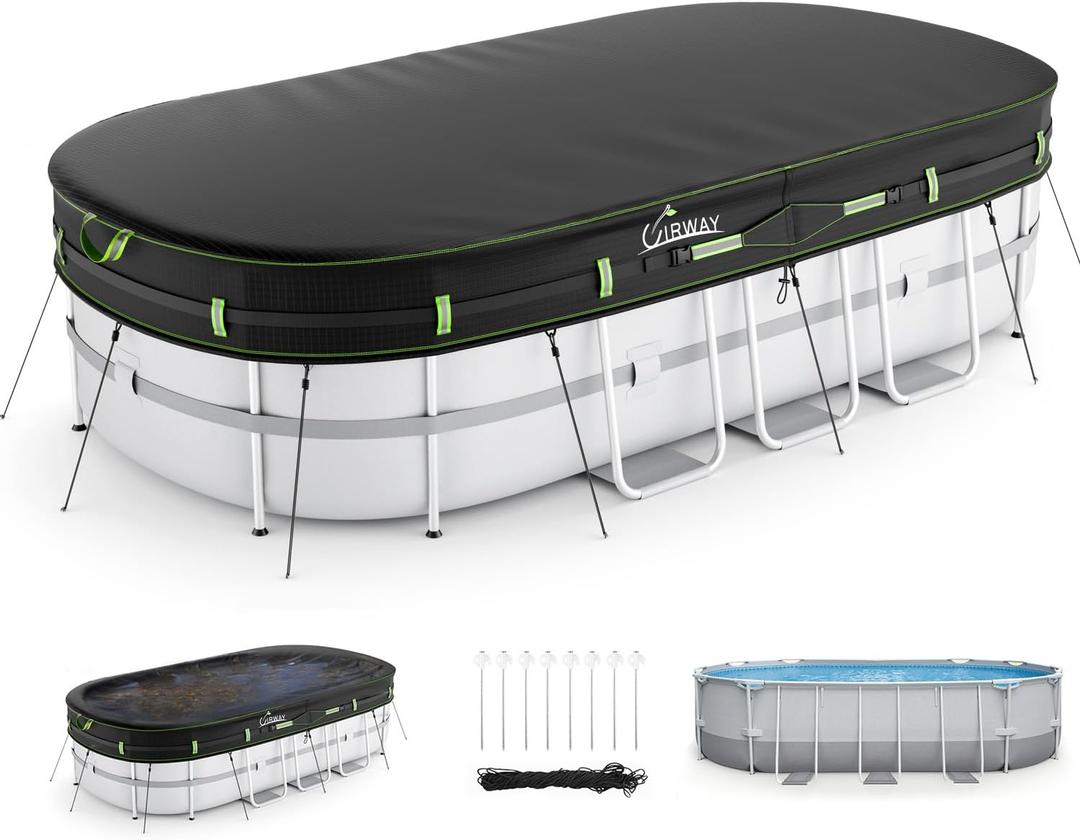 UIRWAY 18x33 FT Winter Oval Pool Cover with Reflective Strips