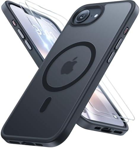 Miracase for iPhone 16e case & iPhone 17e Case for MagSafe [with 2×9H+ Screen Protectors] TOP Military-Grade Protection Shockproof with Velvet Touch for iPhone 16e/17e Phone Case 6.1", Matte Black