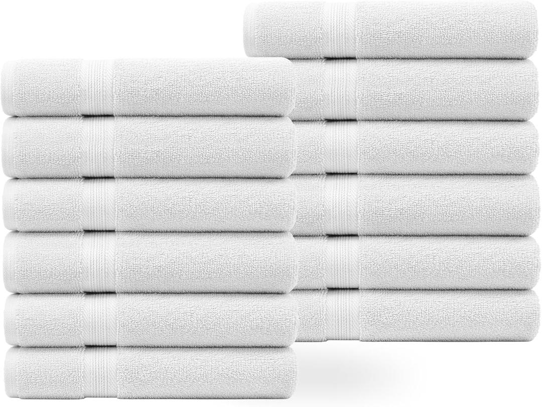 Linteum Textile Supply Premium 13x13 Washcloth (White)  100% Cotton Zero Twist Towels | Absorbent, Quick Dry, Durable for Bathroom, Spa, Gym (12 Pack)
