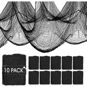 AROIC 10Pack Halloween Decorations, 30 x 72 Inch Black Spooky Creepy Cloth- Creepy Gauze Fabric for Halloween Party Supplies, Home Wall Doorway Yard Scary Decorations- Horror Decor Outdoor Indoor