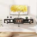 IBUYKE Modern Rattan Floating TV Stand with Doors,Wall Mounted TV Shelf for TVs up to 55 Inches,Media Console Entertainment Center for Under TV Storage Cabinet for Living Room Bedroom,Black UWST012B